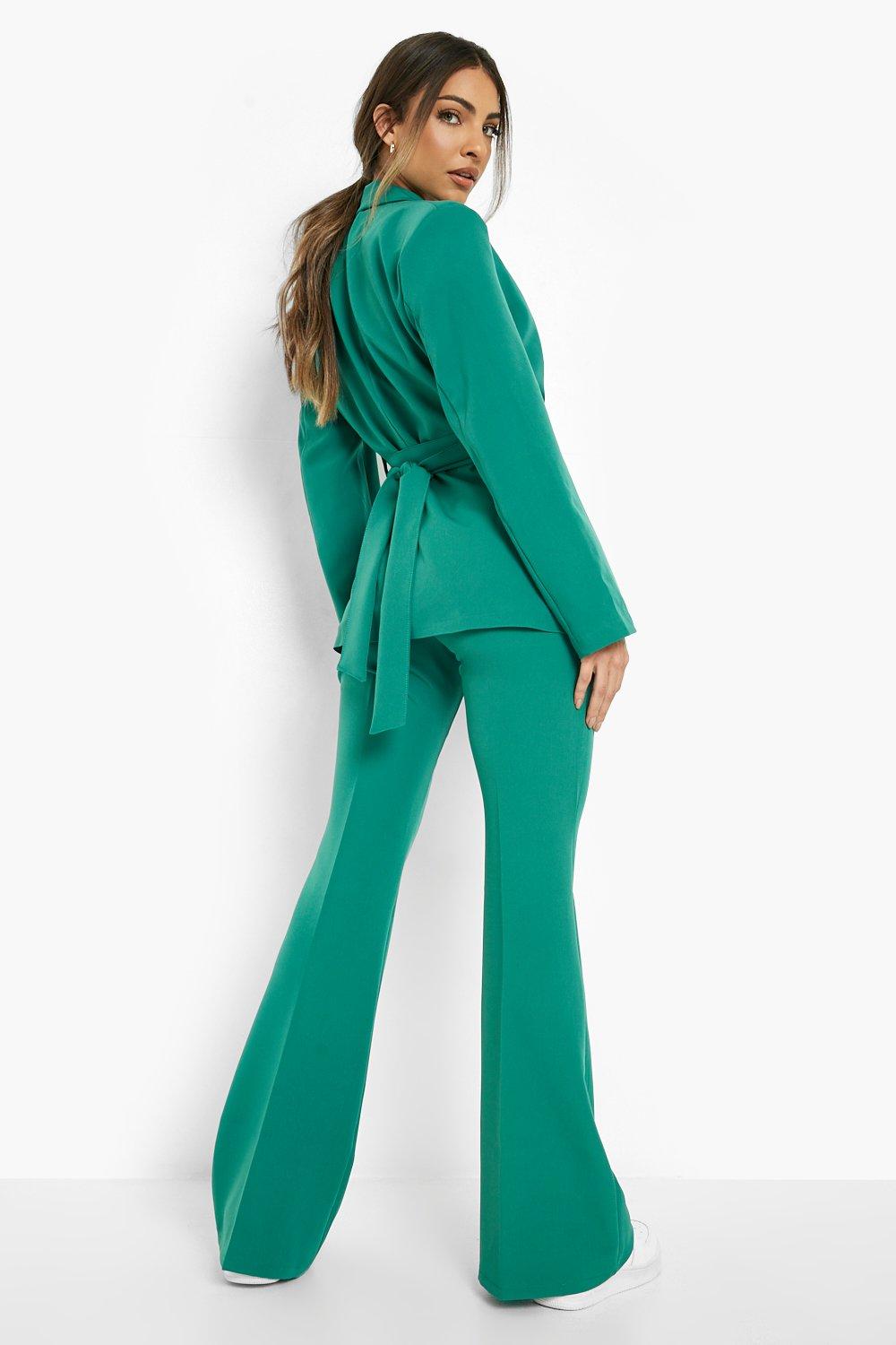 Green best sale flare trousers